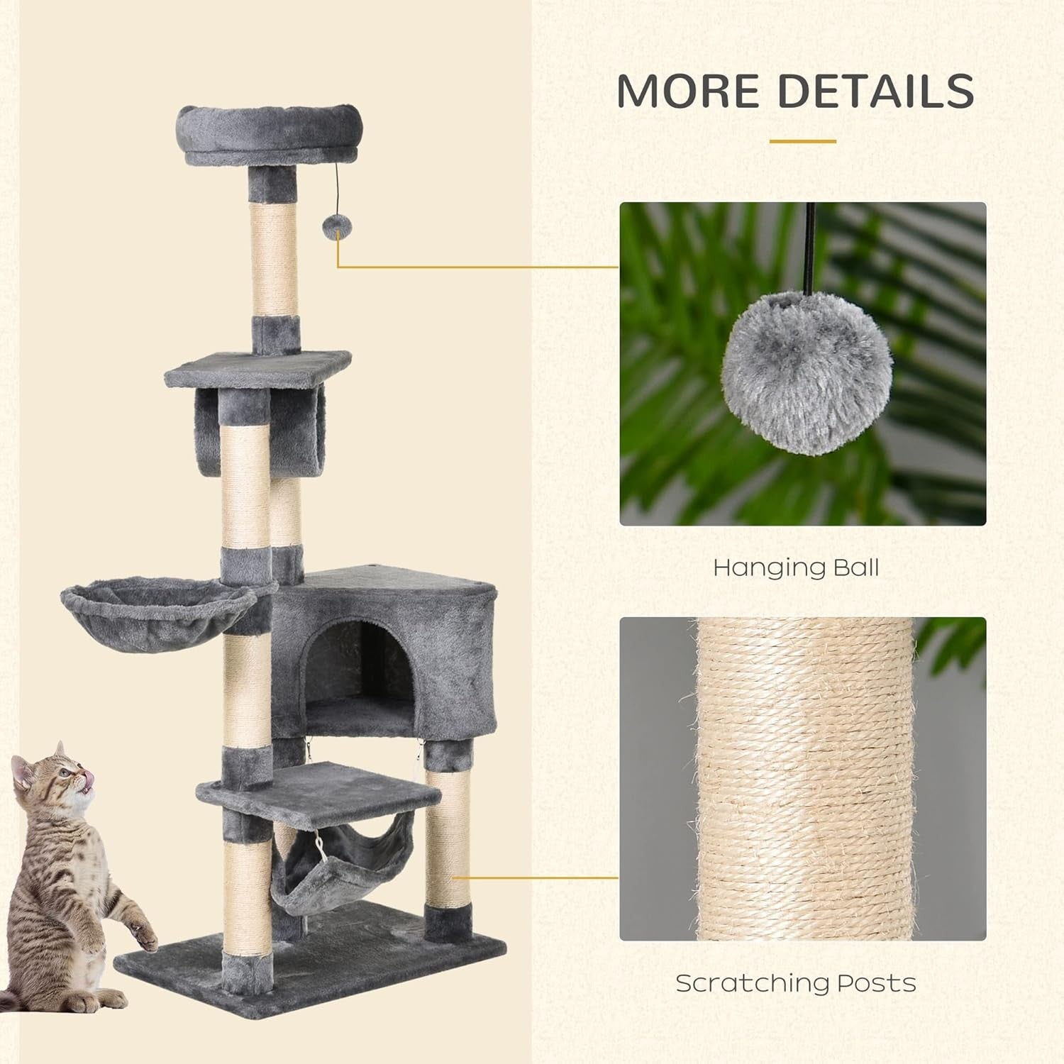 150cm Cat Tree Tower Indoor Condo Multi Level Scratching Posts Hammock House