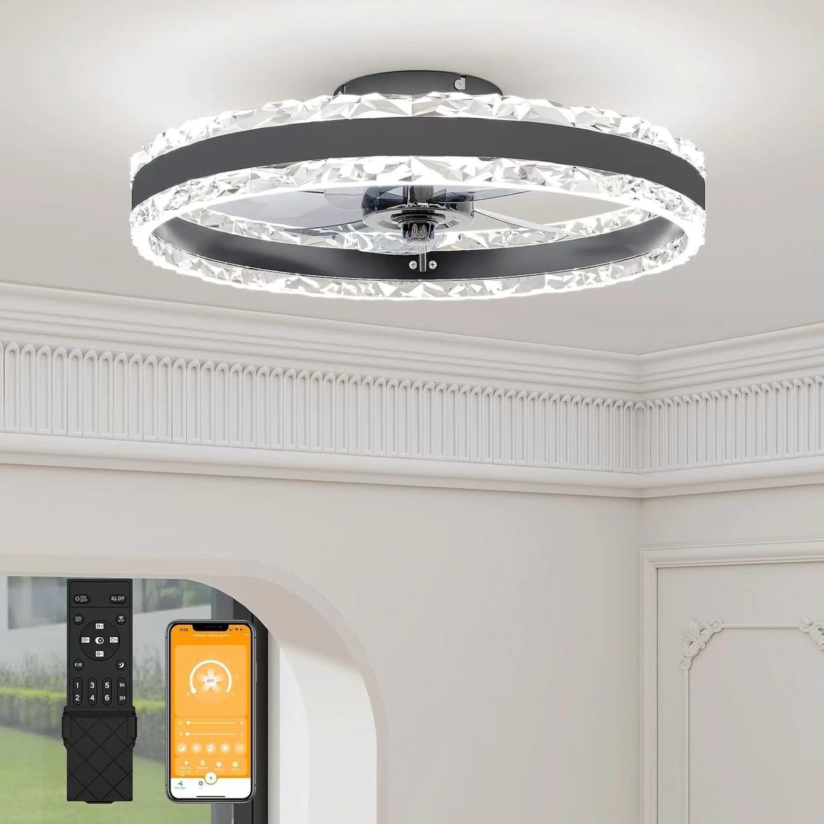 50CM Smart LED Ceiling Fan, 6 Speeds, Dimmable 3000-6500K, Black