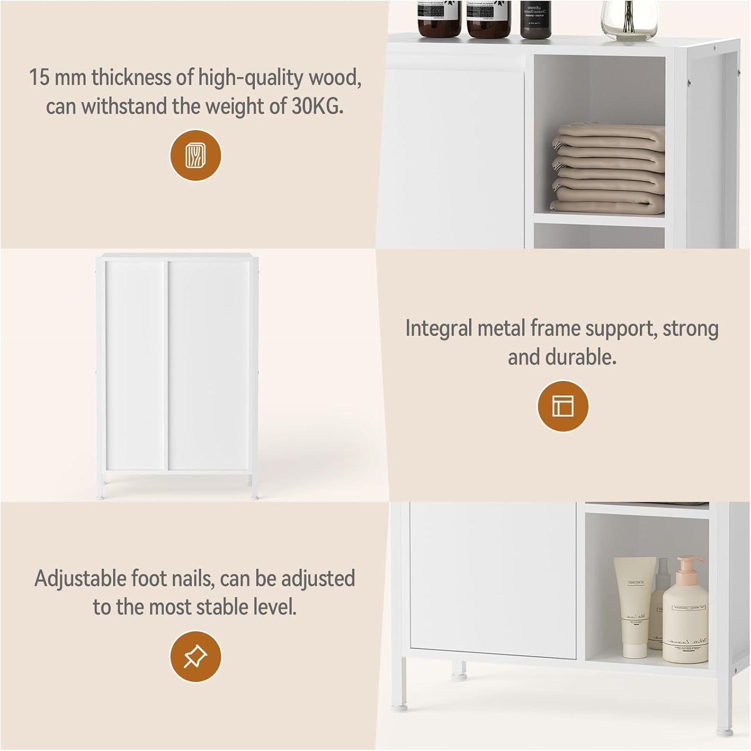 Bathroom Laundry Cabinet with Basket Storage Unit White Slim Space Saving