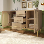 Rattan Sideboard Storage Cabinet Oak 2 Door 3 Drawer Hallway Unit