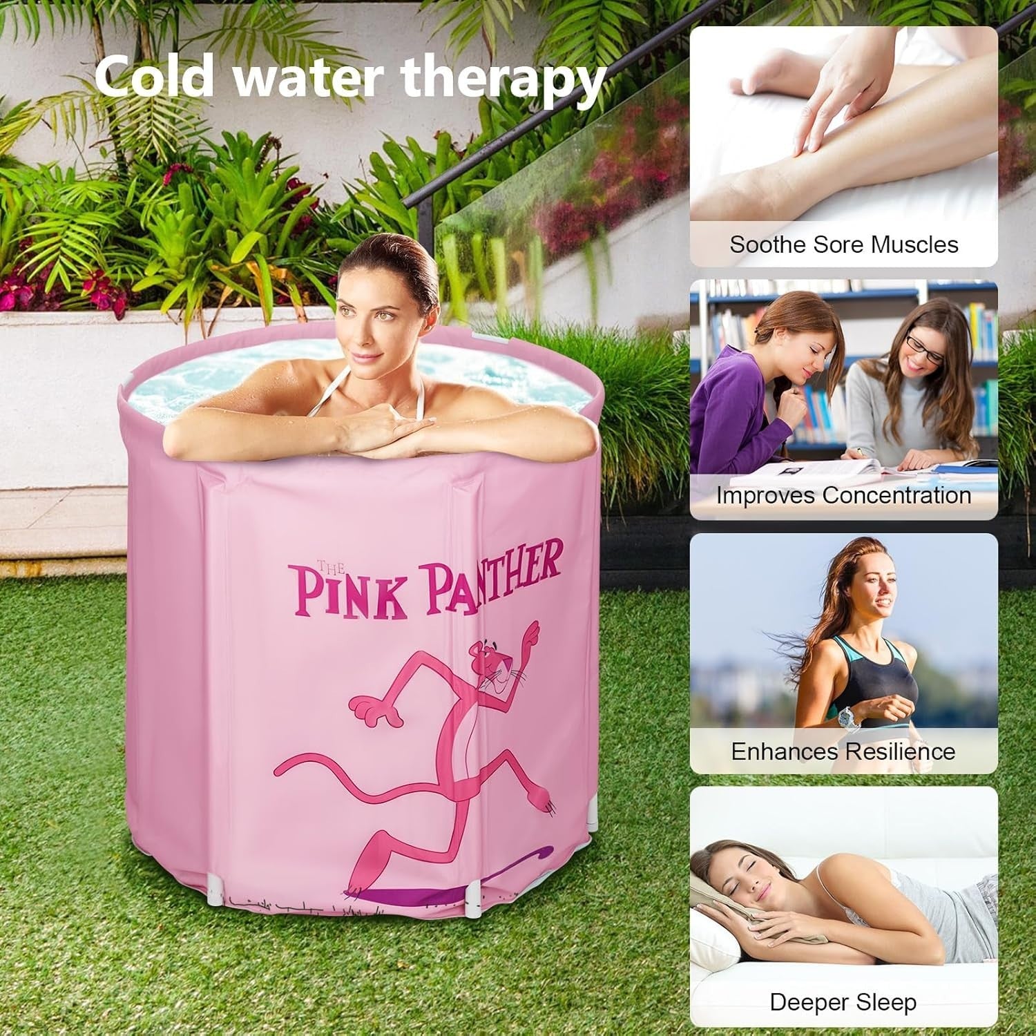 Portable Foldable Pink Adult Bathtub 70x65cm Non-Inflatable Indoor & Outdoor Spa