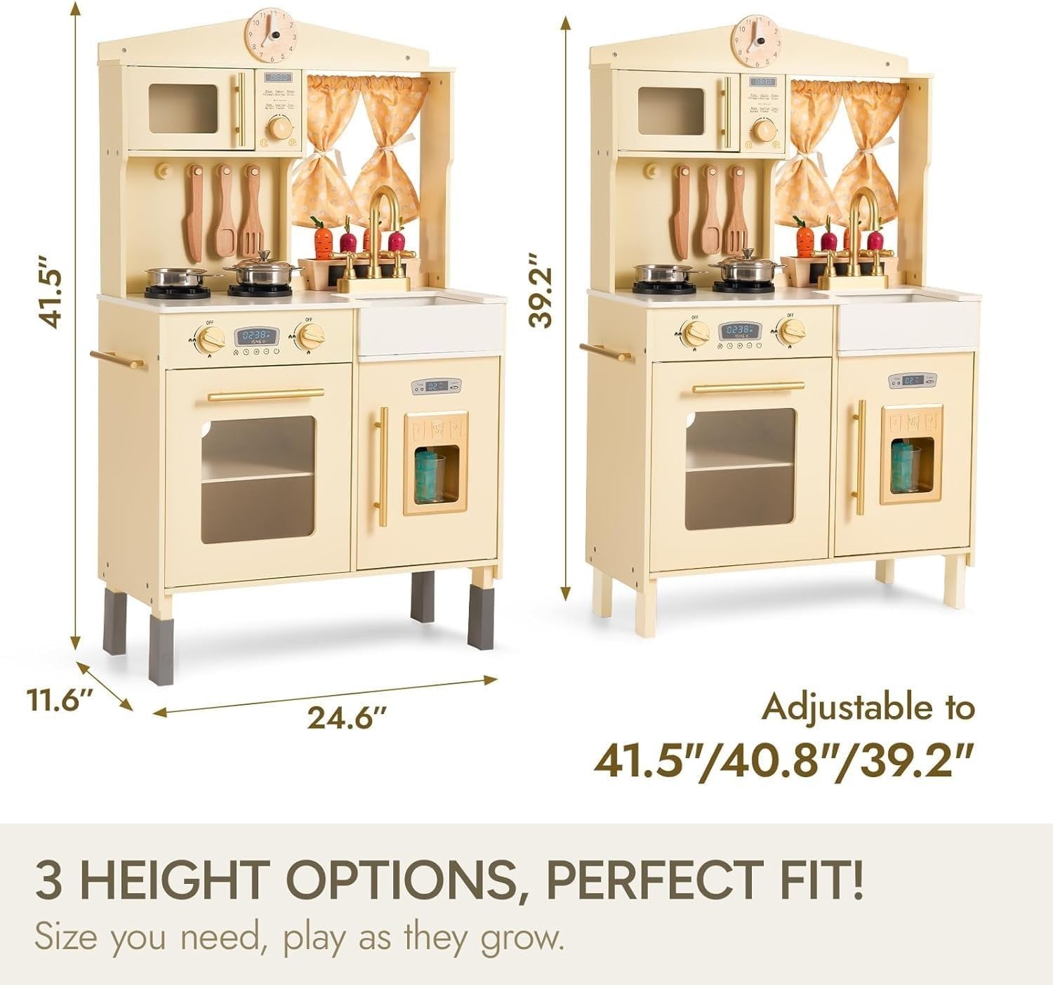 Wooden Kids Play Kitchen w/ Ice Maker Microwave Oven Accessories