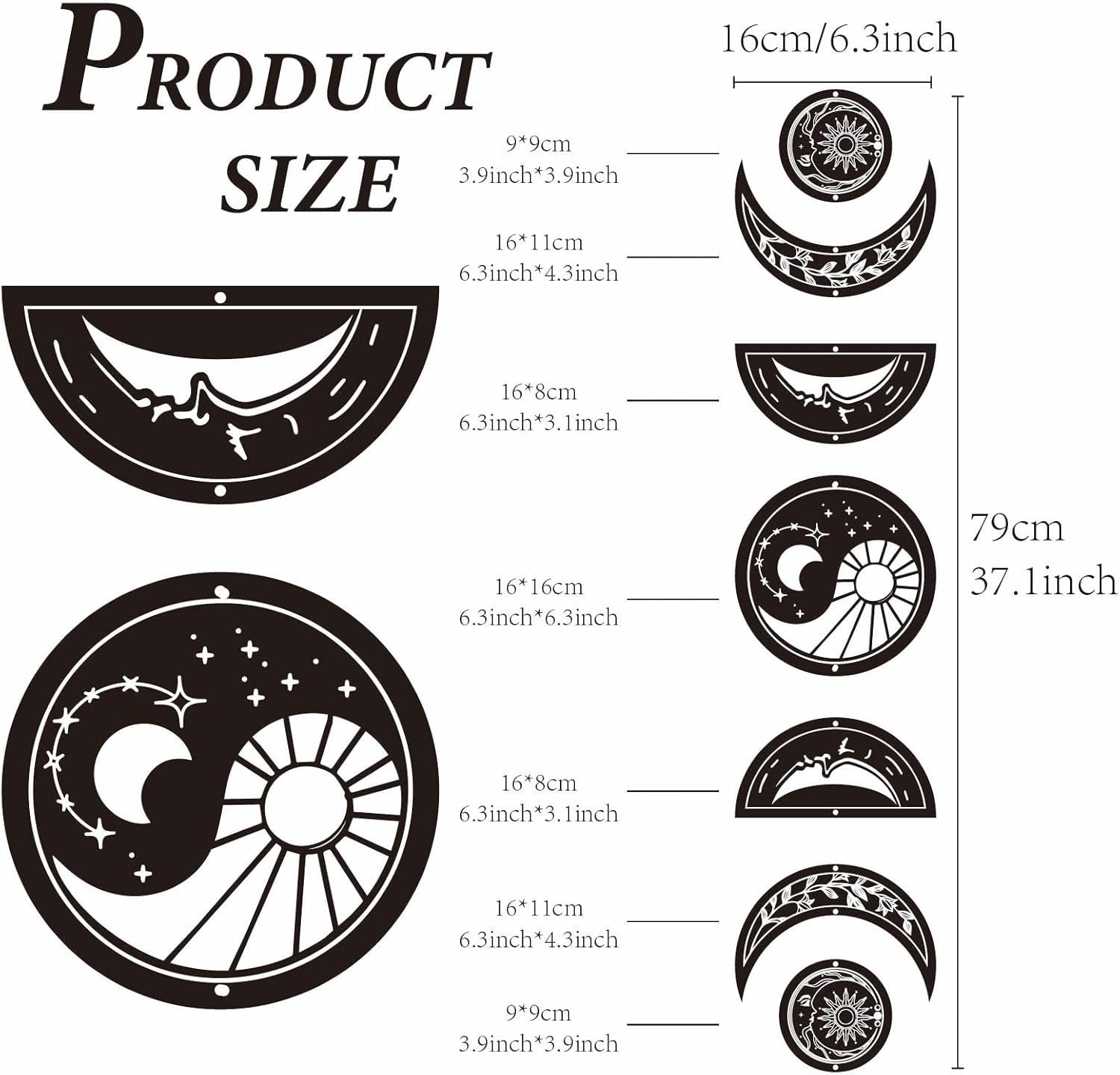 Moon Phase Wall Decor Wooden Boho 7-Piece Yin Yang Art