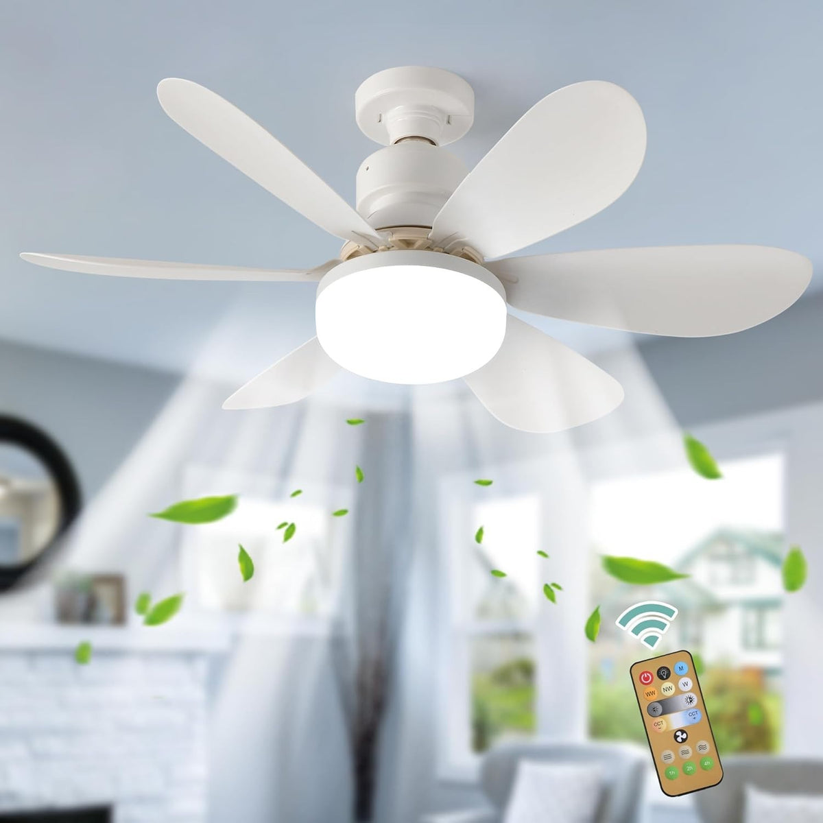 52CM Screw-In Ceiling Fan Light, 3-Speed, Remote, 3-Color LED, 7-Blade
