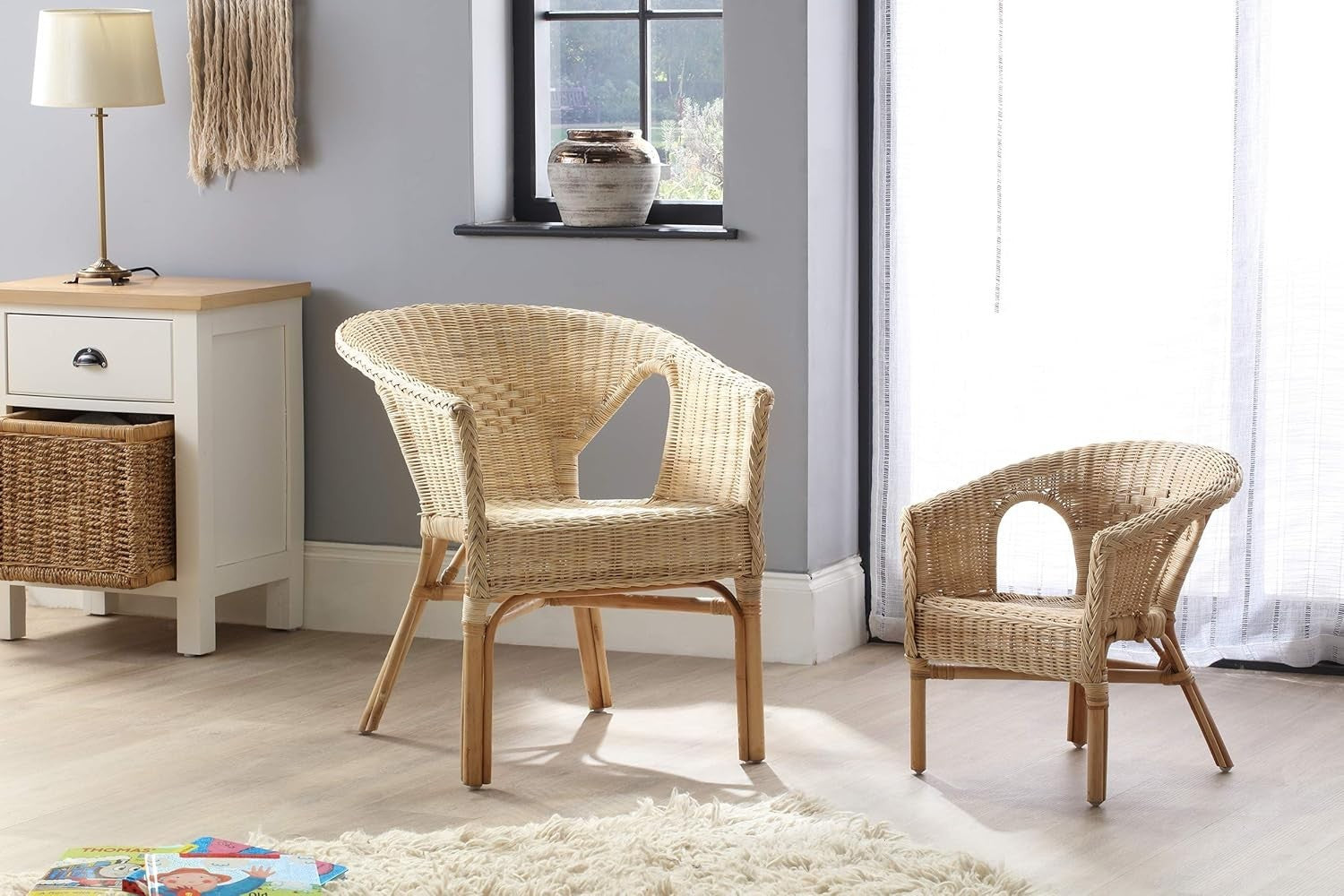 Kids Indoor Rattan Loom Chair Natural Wicker Lightweight Stackable Toddler Seat