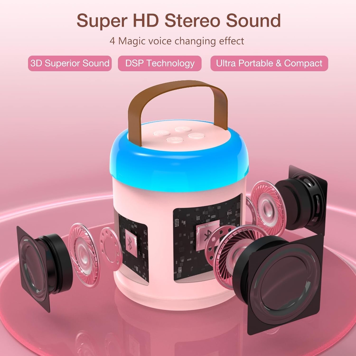 Kids Karaoke Machine with 2 Mics & LED Party Light - Portable Fun