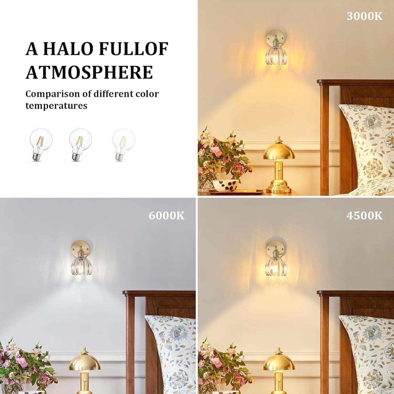 Vintage Amber Glass Wall Sconce, 180° Adjustable Brass Light Fixture