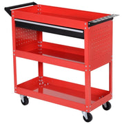 3-Tier Tool Trolley Cart with Drawer | Red Garage Workshop Storage Unit