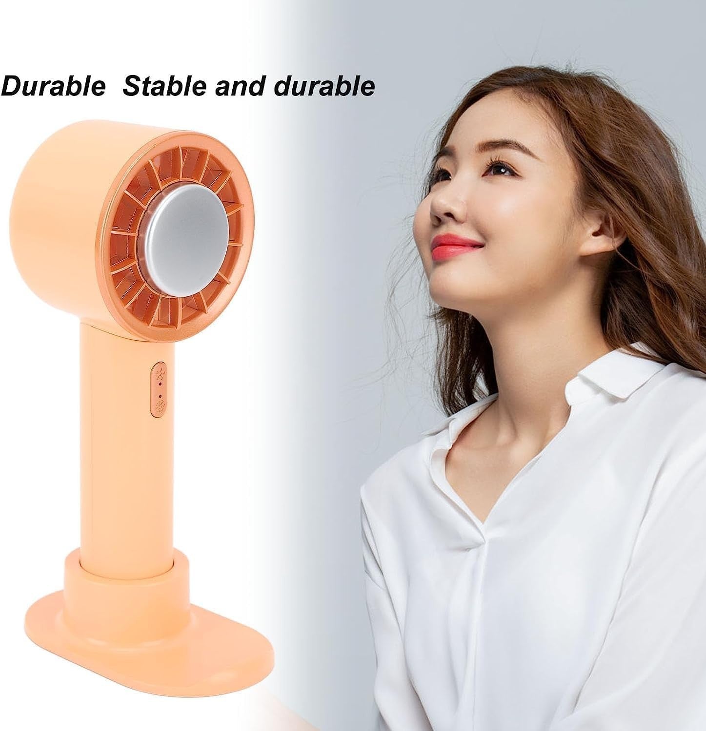 Orange 3-Speed Mini Fan – USB Rechargeable Handheld & Desk Fan w Detachable Base