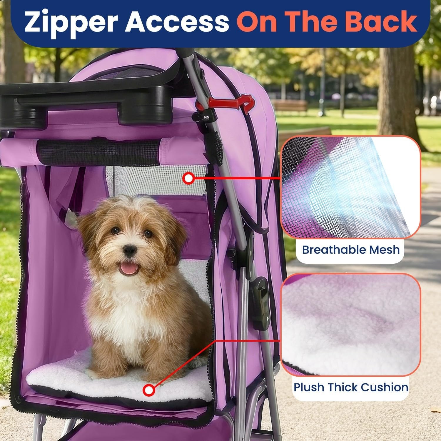 Pet Stroller Dog Cat Pushchair 4 Wheel Foldable Travel Carrier Mesh Pink