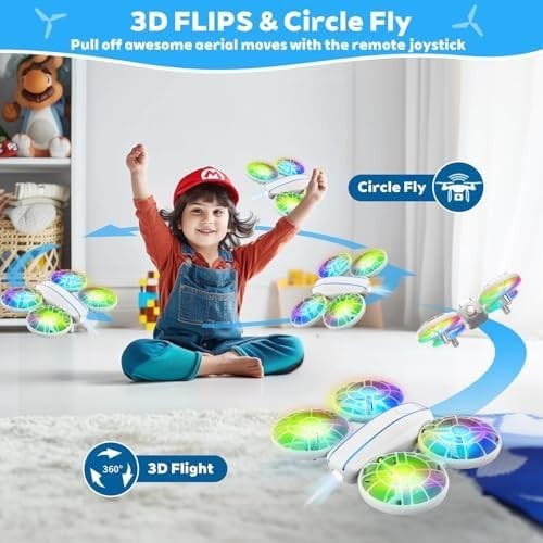 Mini LED RC Drone for Kids 360° Flip Altitude Hold Headless Mode 2 Batteries