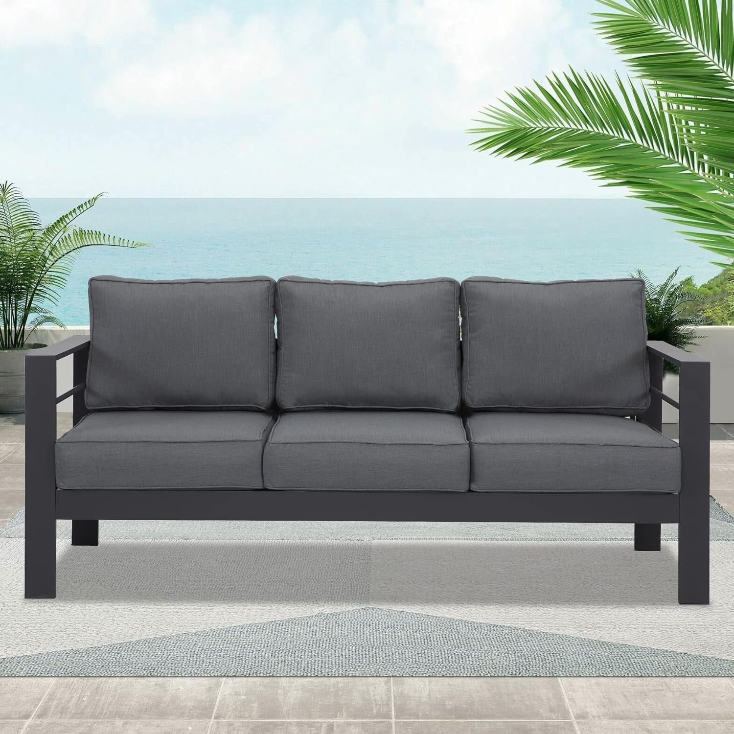 Modern 3-Seater Outdoor Sofa Set Aluminum Frame Weather Resistant Grey Patio