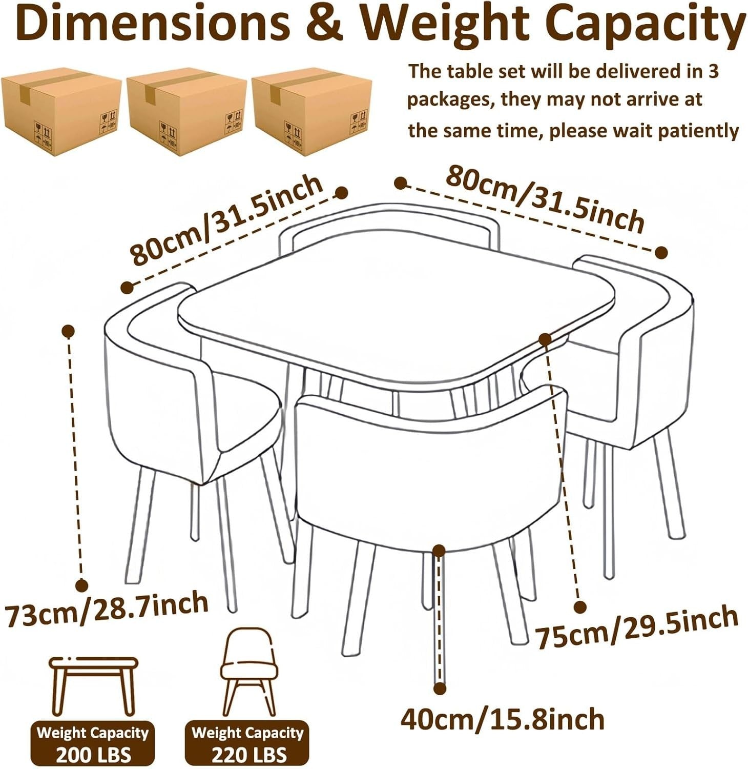 Modern Round Dining Table Set Grey Chairs, Space Saving Faux Leather Seating