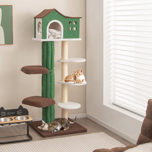 Tall Cat Tree 7 Tier Indoor Tower with Condo Plush Platforms Heavy Duty 61”
