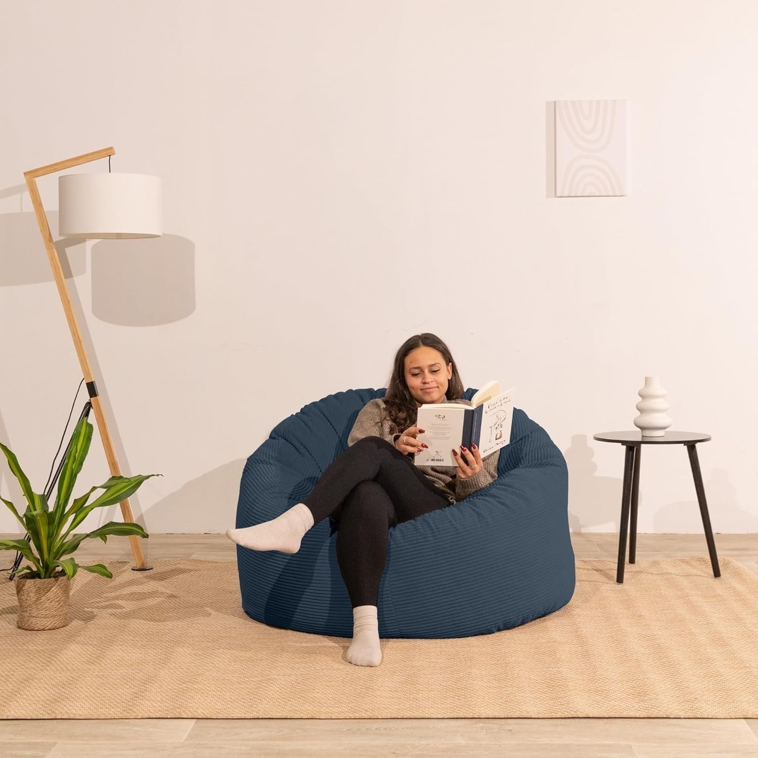 Giant Bean Bag Chair Foam Filled Corduroy Soft Lounge Seat with Back Support