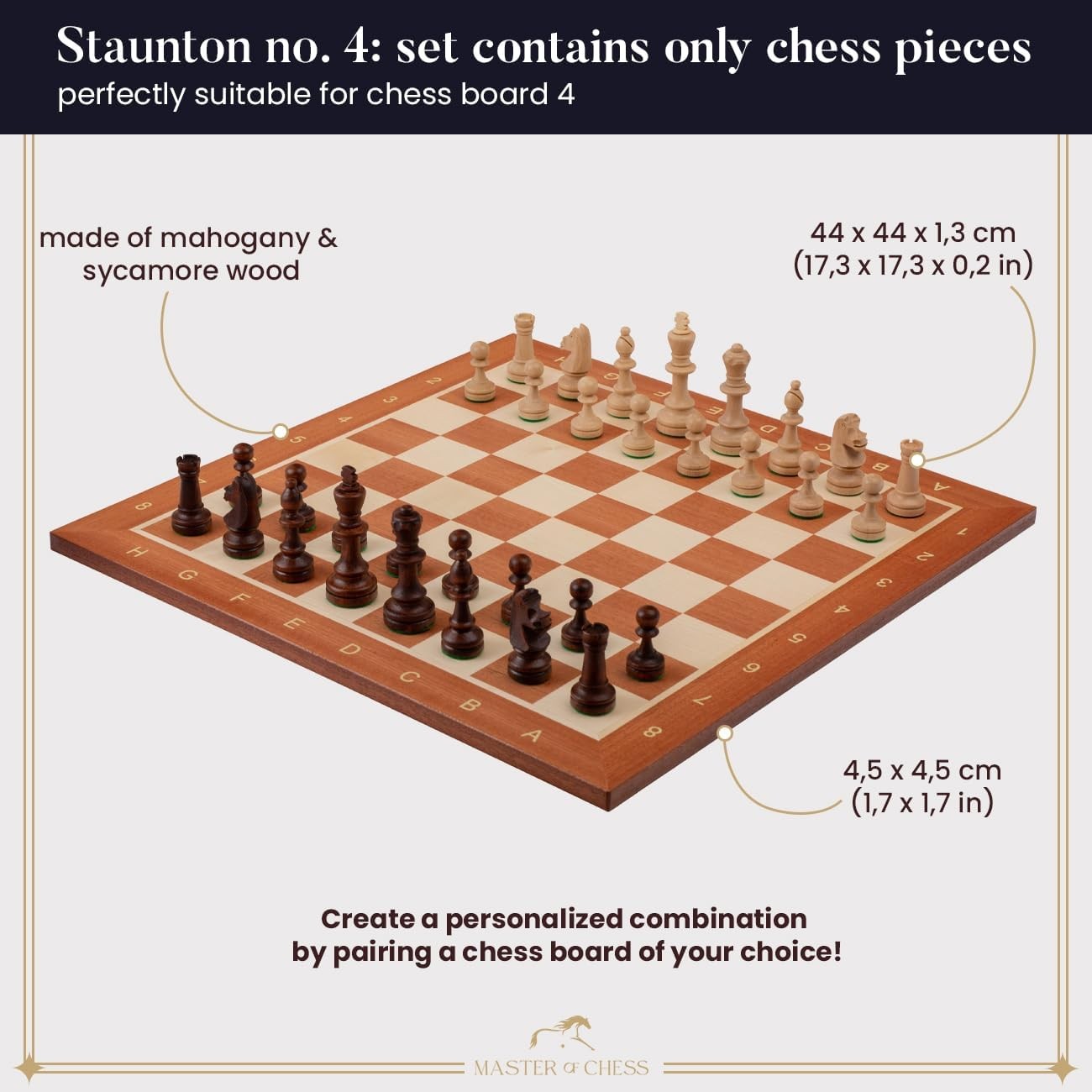 Staunton Tournament Wooden Chess Pieces Set | Handcrafted Weighted 85mm King
