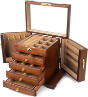 Vintage Wooden Jewelry Box Combo Lock Mirror Large Capacity Organizer