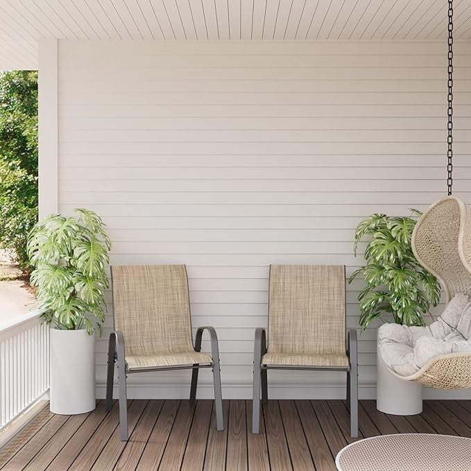 6x Stackable Garden Patio Chairs Outdoor Metal All-Weather Furniture Set