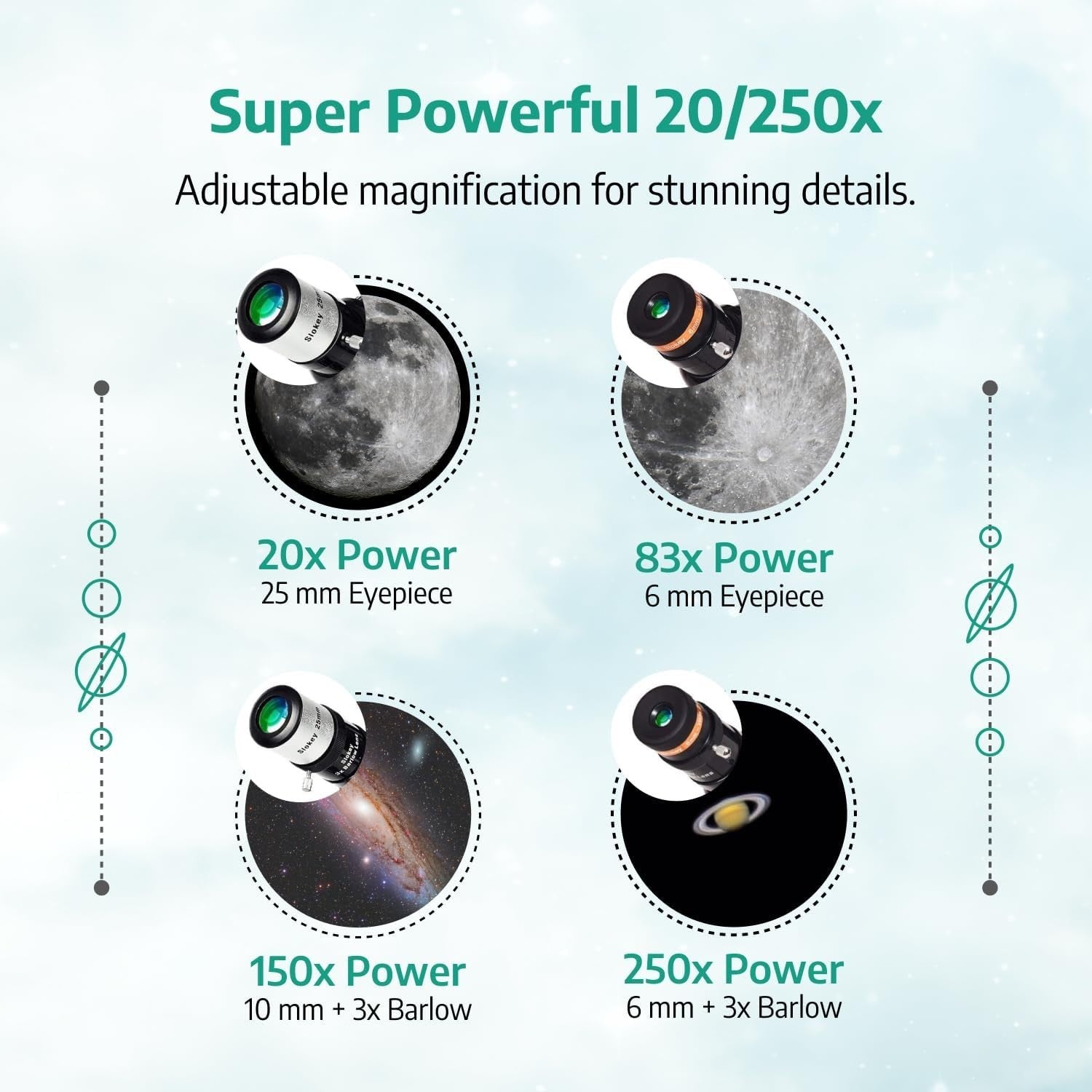 Black 20x-250x Telescope for Kids & Adults Moon, Stars, Stargazing
