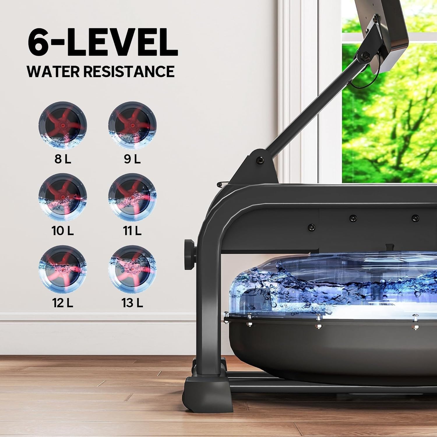 Water Rowing Machine 6-Level Resistance LCD Rower Vertical Storage Home 135KG