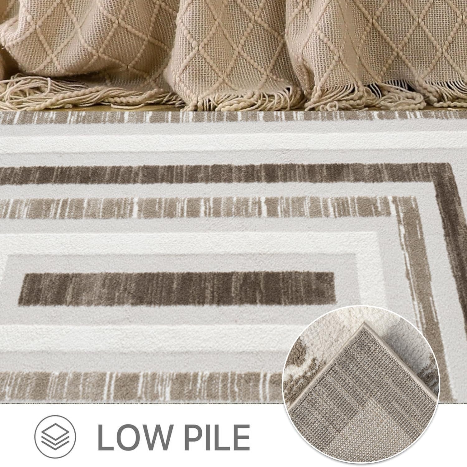 Large Washable Area Rug 200x290cm Anti Slip Geometric Soft Low Pile