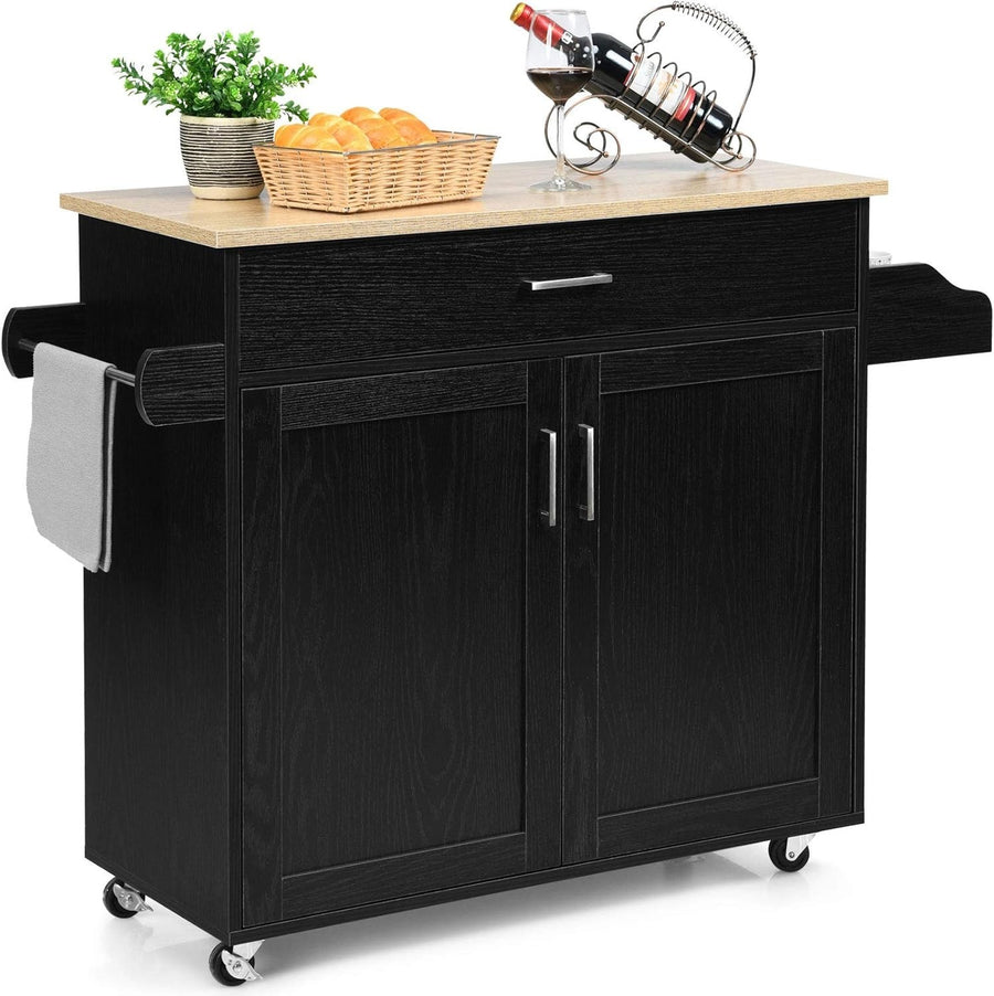 Large Kitchen Island Trolley Drawer Cabinet 116cm Black