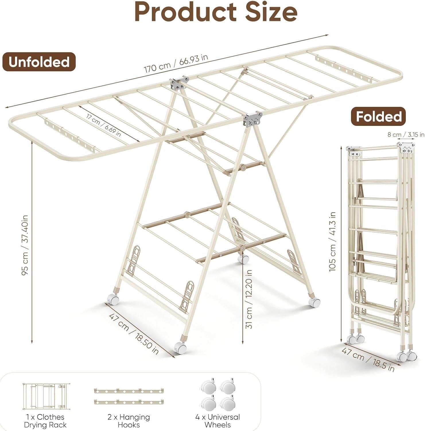 3 Tier Winged Clothes Airer Heavy Duty Folding Drying Rack Indoor Outdoor