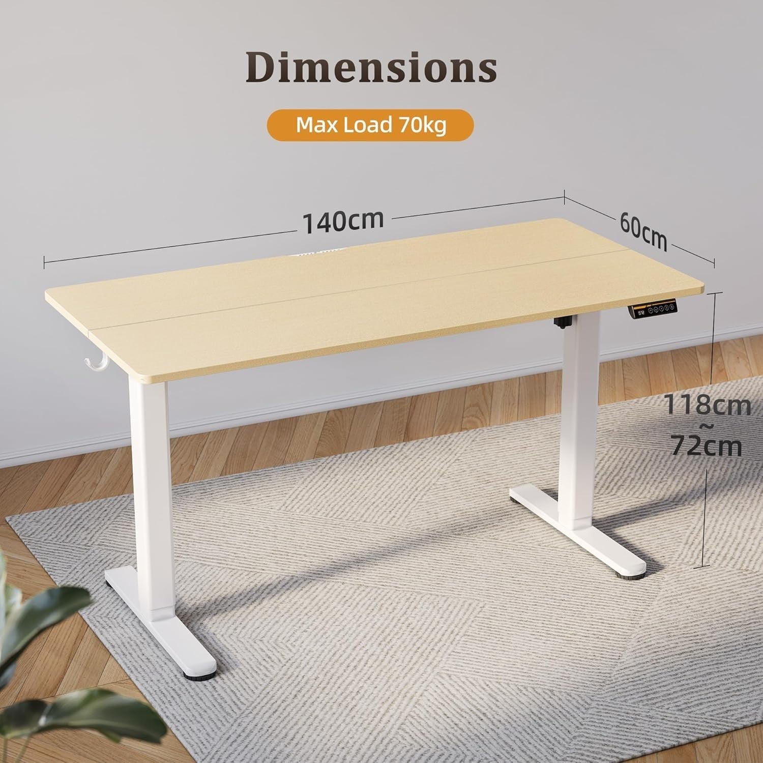 Beige Electric Standing Desk 140x60cm Adjustable Sit Stand Home Office Table