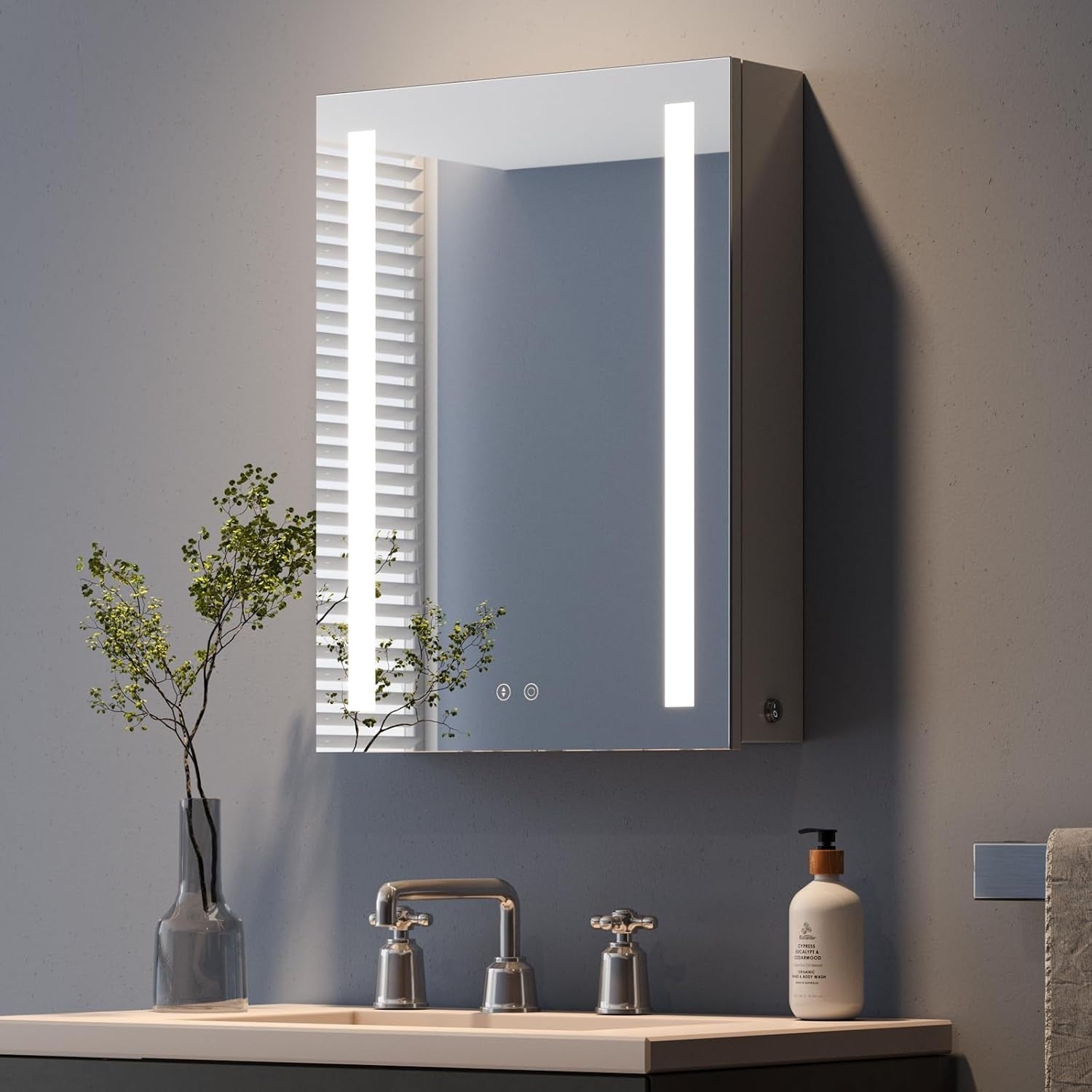 LED Illuminated Bathroom Mirror Cabinet with Shaver Socket & Demister