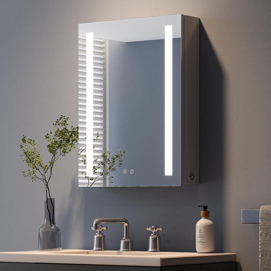 LED Illuminated Bathroom Mirror Cabinet with Shaver Socket & Demister