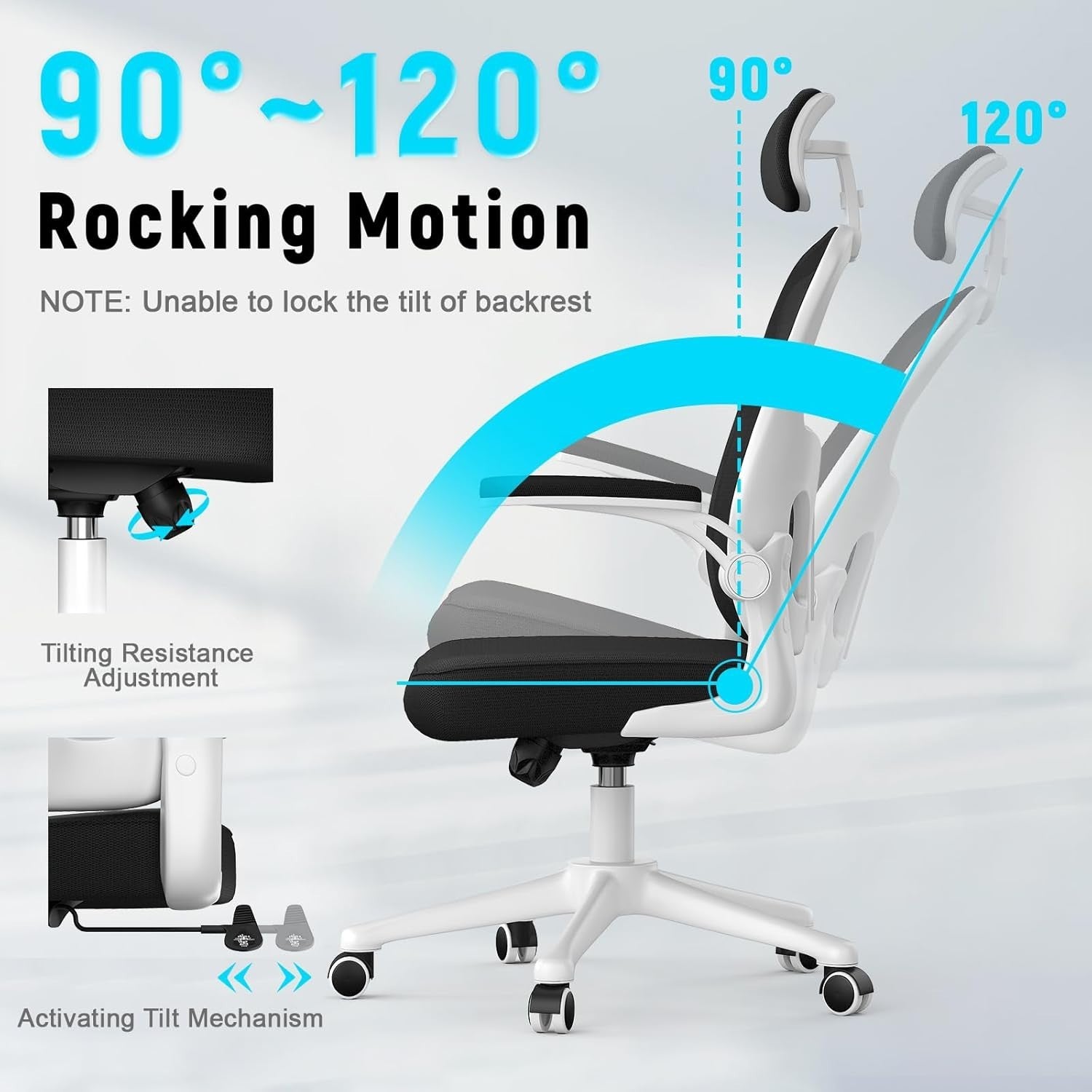 Ergonomic Mesh Office Chair with Lumbar Support Headrest Adjustable Desk Seat