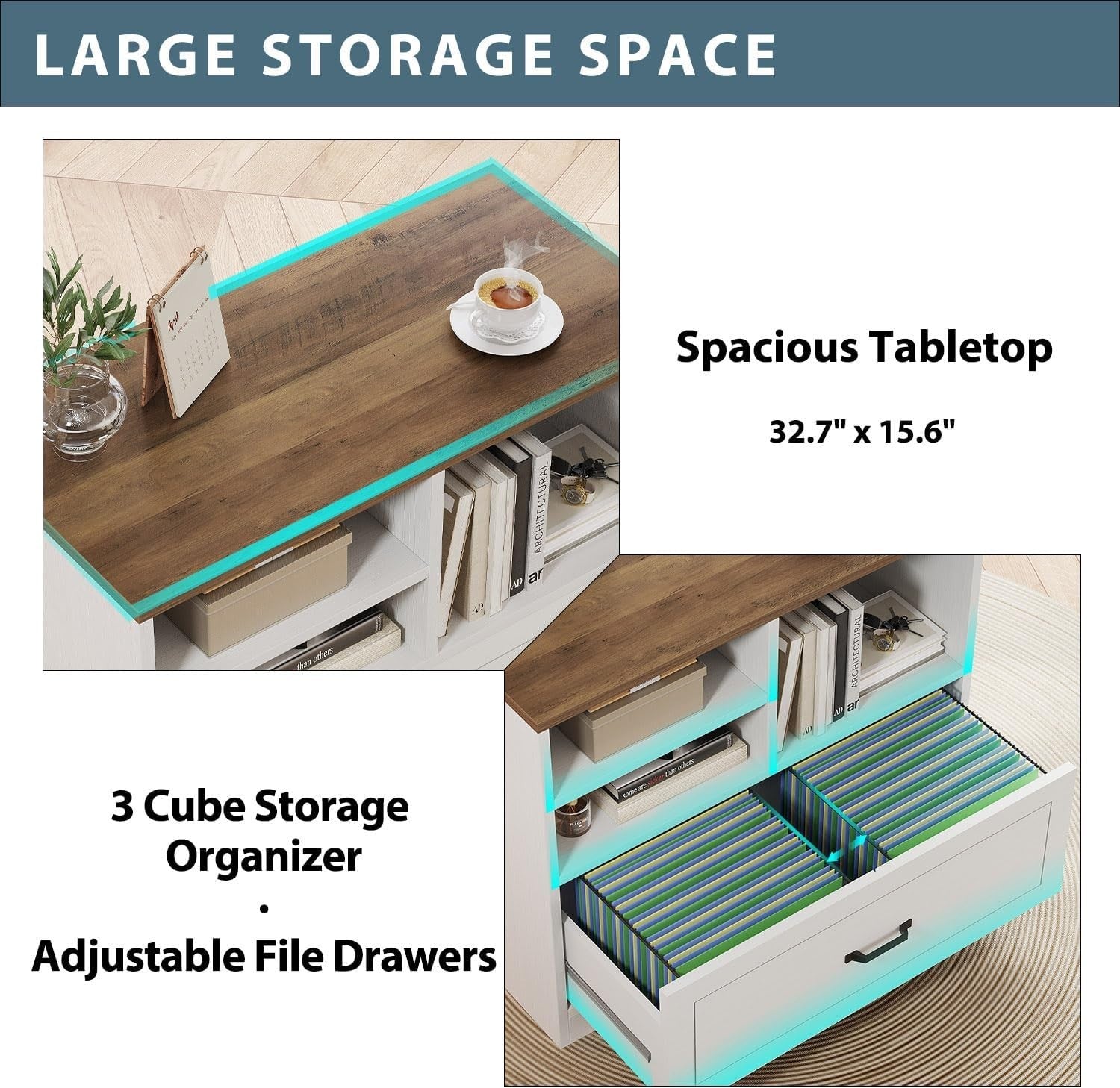 White Oak File Cabinet 83cm Farmhouse Lateral Drawer Printer Stand