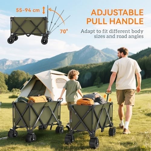 Folding Garden Trolley Wagon 100kg Heavy Duty Utility Cart Wheels Green