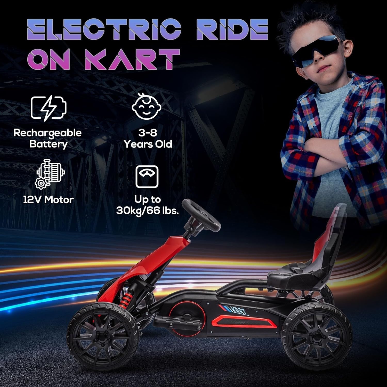 Kids Electric Go Kart 12V Drift Kart Ride On Car Red Seat Belt 30kg