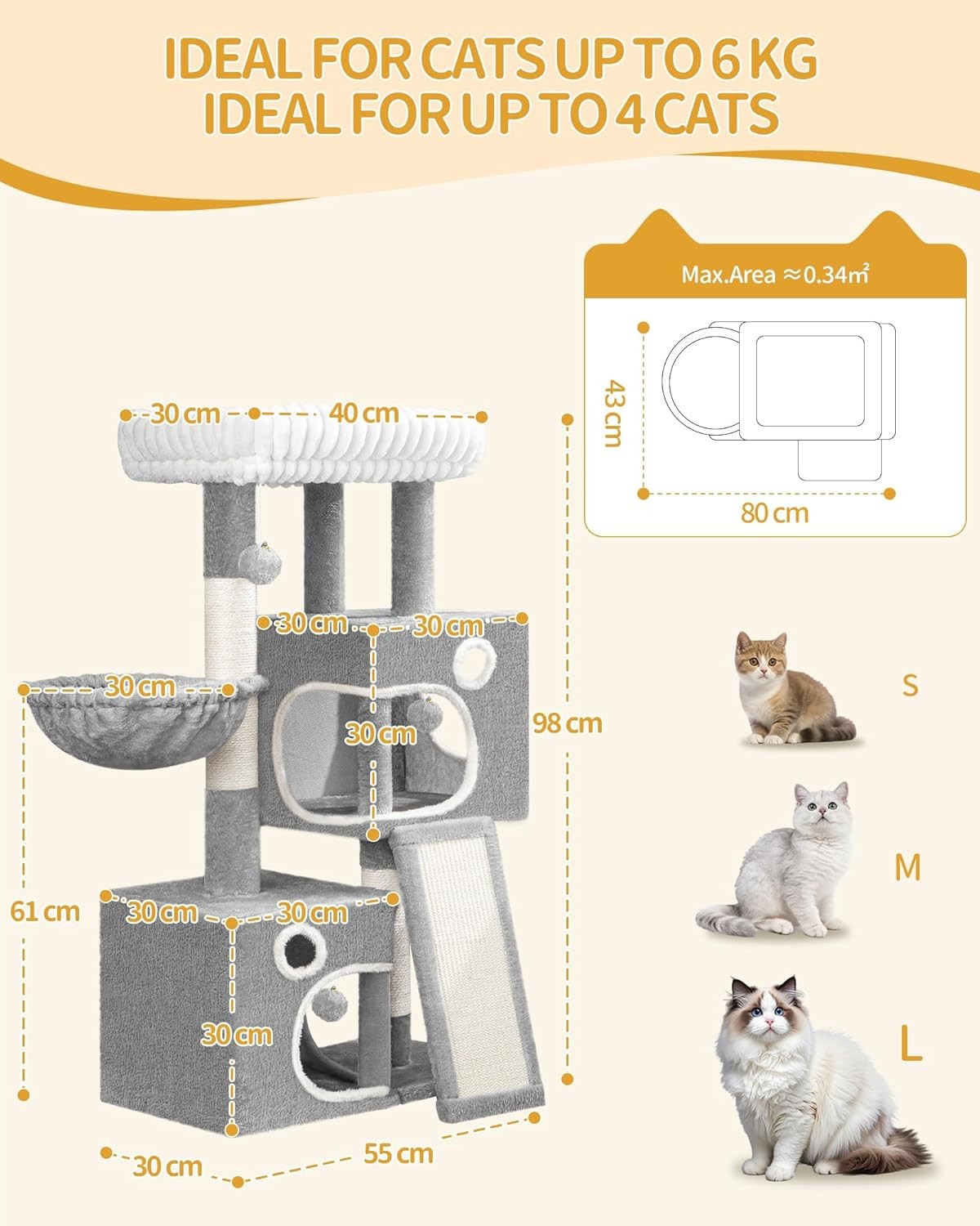 Cat Tree Tower Indoor 98cm Multi Level Scratching Post Condo Climbing Centre