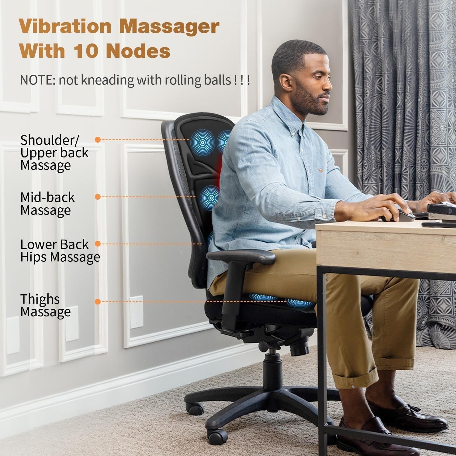 Back Massage Chair Pad Heat Vibration Cushion 10 Motor Pain Relief Black