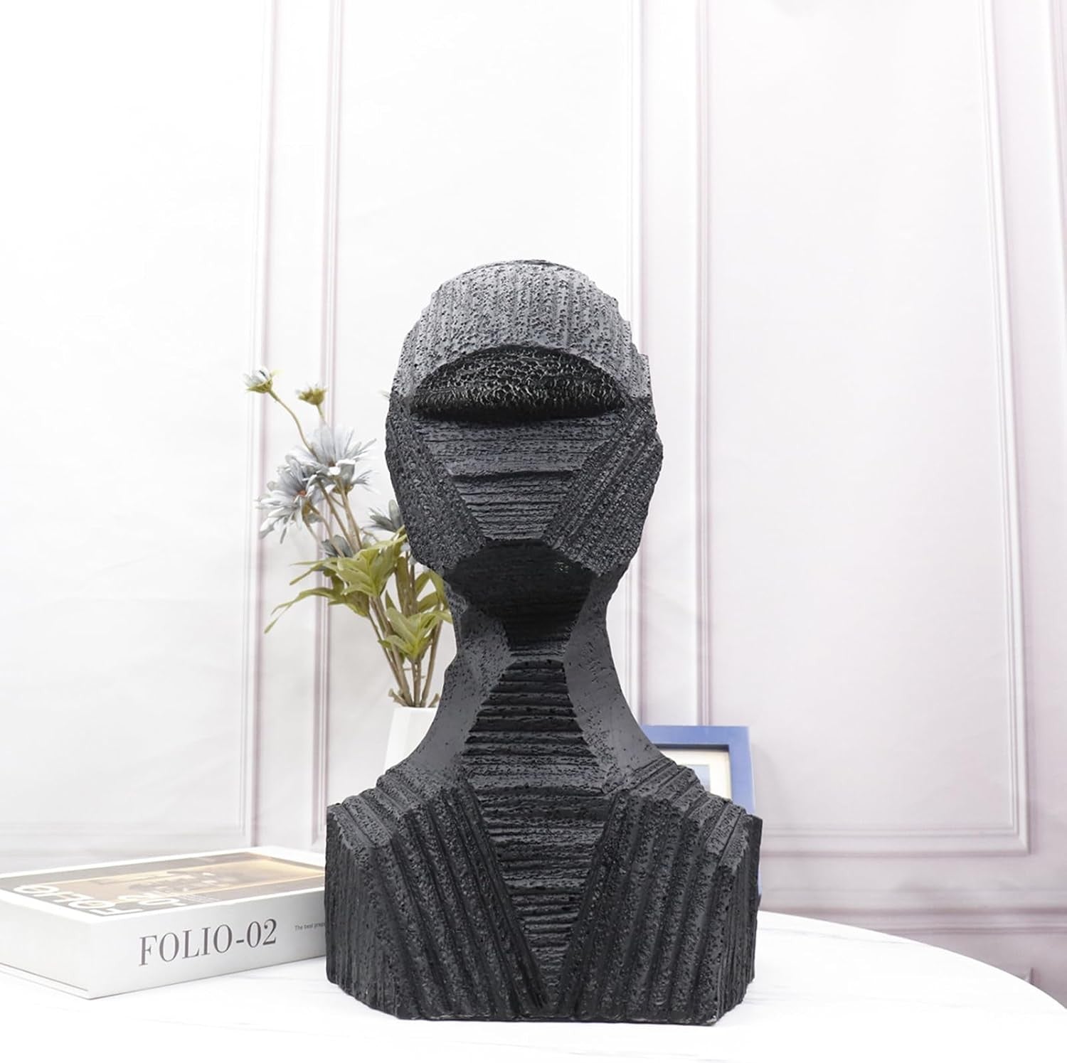 Abstract Resin Head Sculpture Modern Black Table Decor