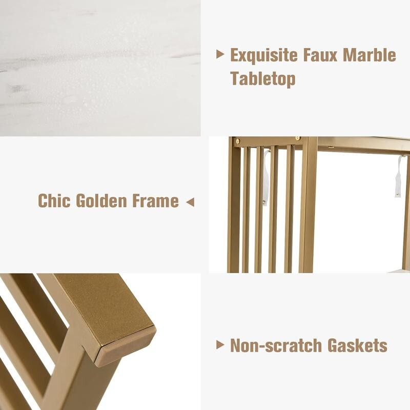 120cm Faux Marble Console Table – 2-Tier Gold Frame Hallway Display Unit