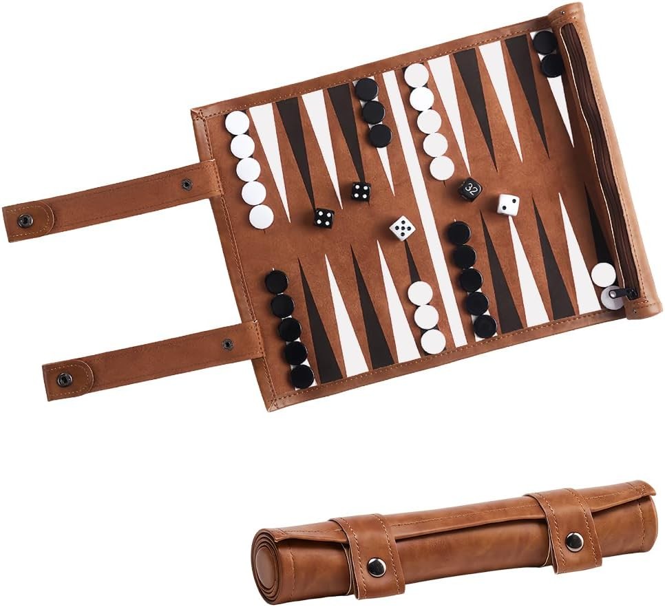 Luxury Leather Backgammon Set Roll Up Travel Board Game Portable