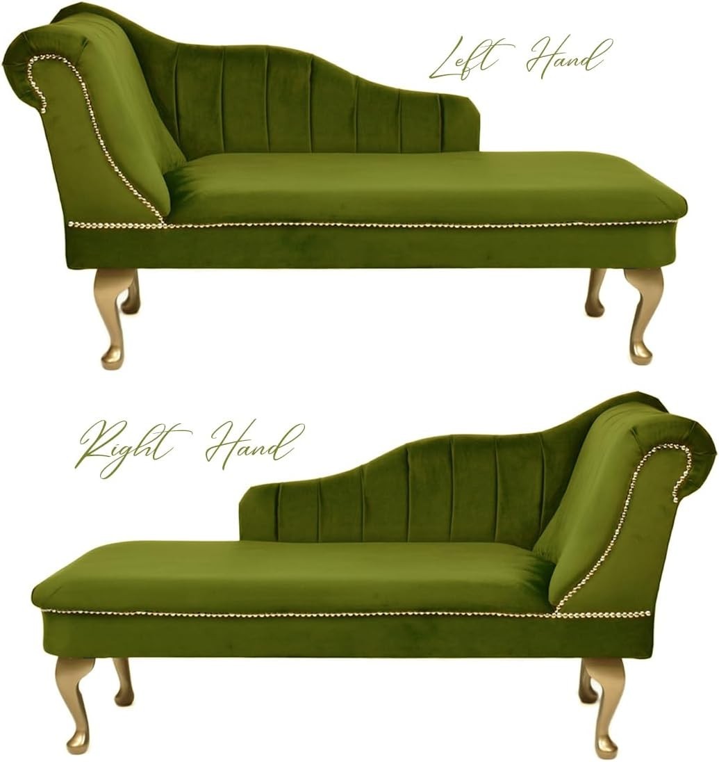 Velvet Chaise Lounge Left Hand Tufted Accent Sofa Chair Olive 133cm