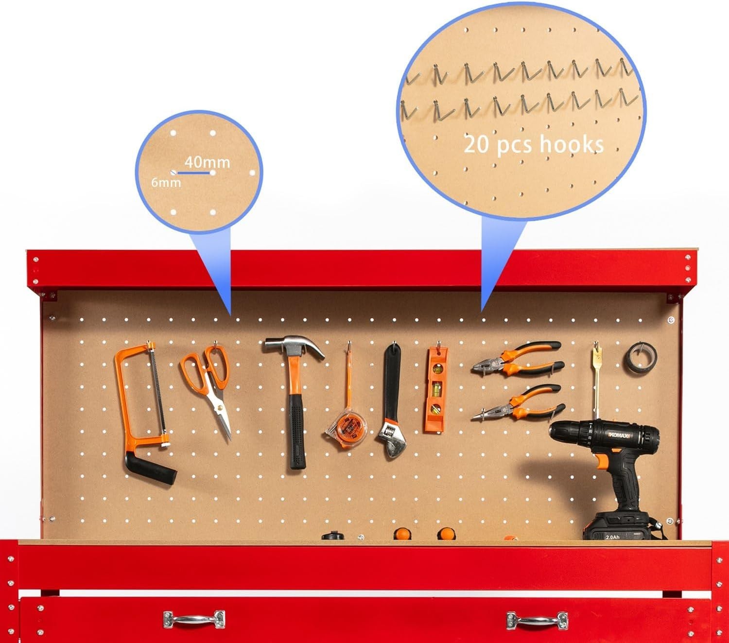 Red Steel Garage Workbench Tool Station w/ Drawer Pegboard Shelf DIY Storage