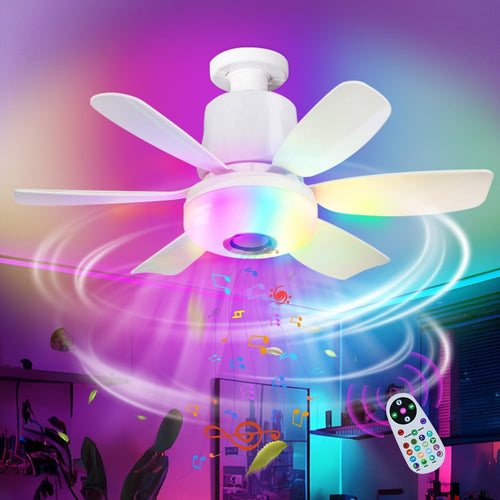 32W Ceiling Fan with Bluetooth Speaker, RGB LED, Remote, 3 Speeds