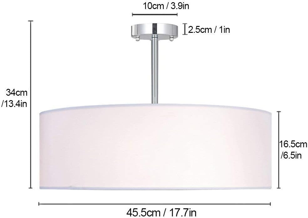 Modern White 3 Light Fabric Drum Ceiling Pendant Light 45.5cm