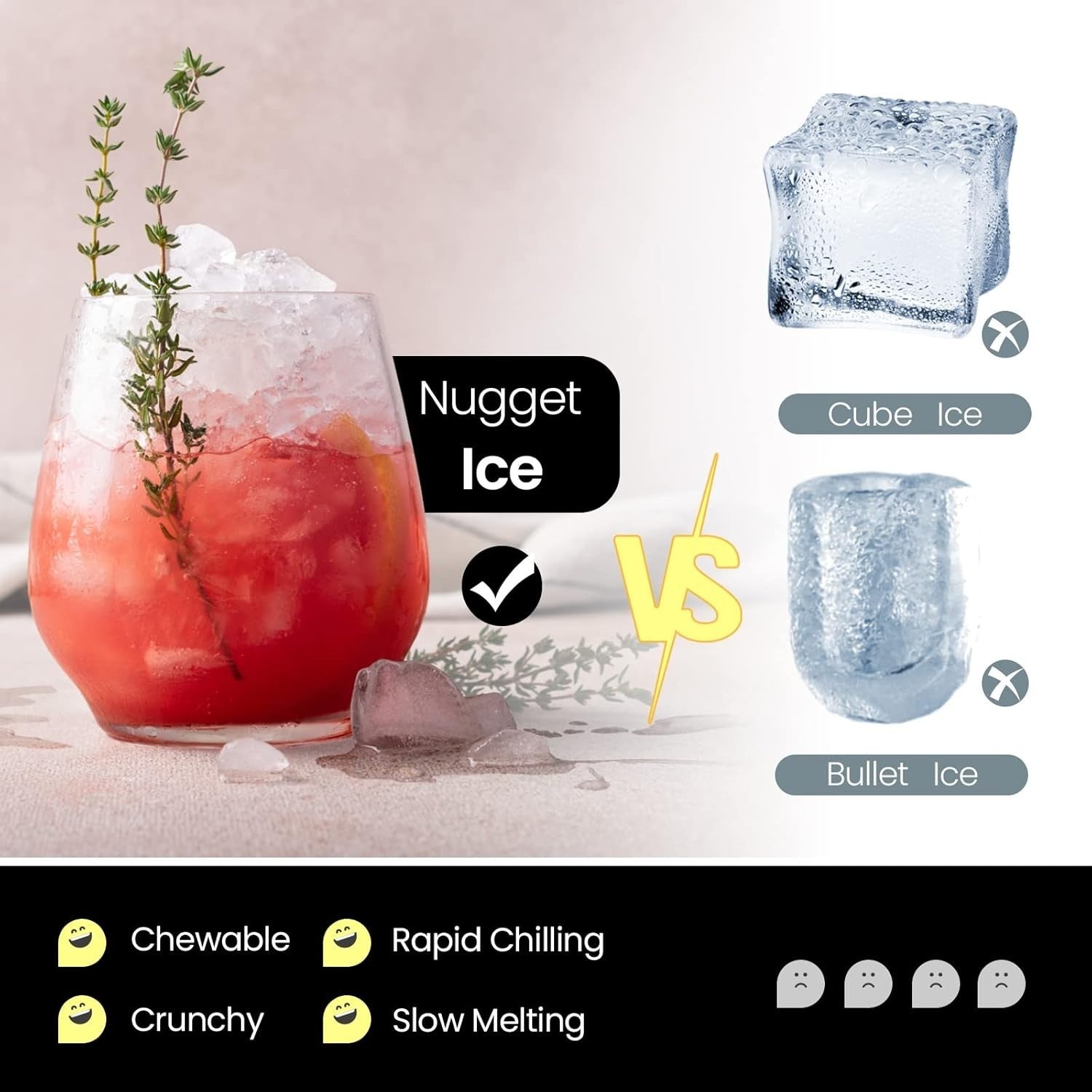 Self Dispensing Nugget Ice Maker Countertop 26kg/24H Self Cleaning