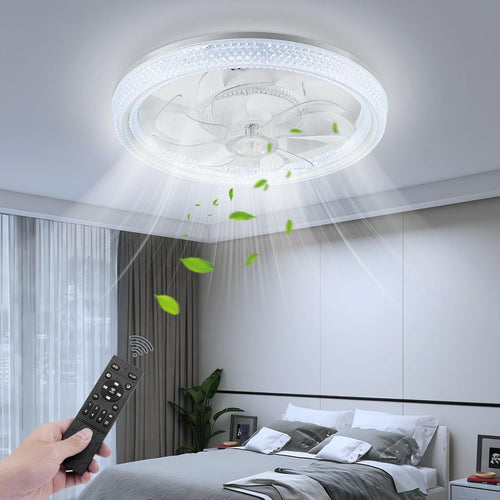 48CM LED Ceiling Fan Light, 6 Speeds, 3 Colors, Dimmable, App & Remote