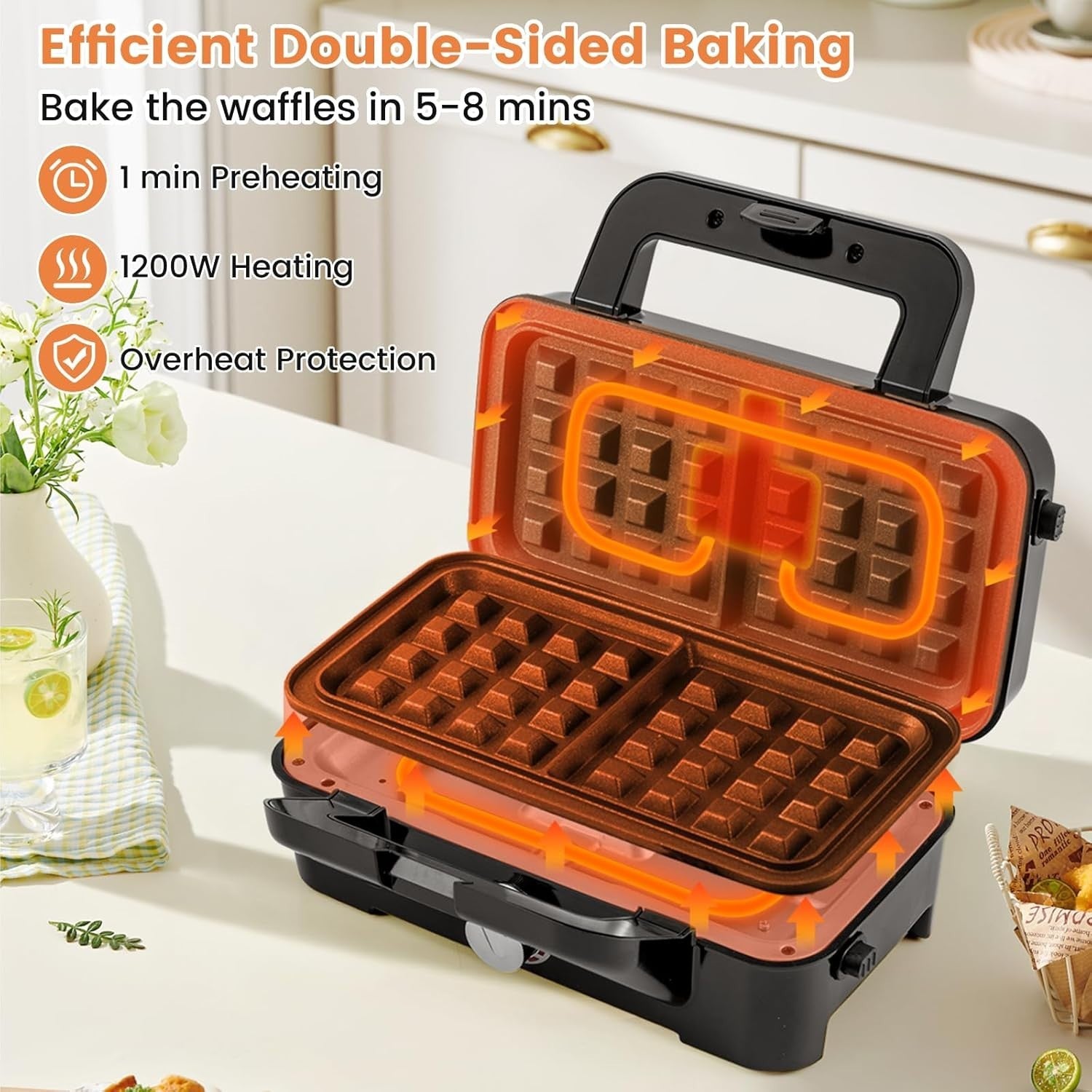 3-in-1 Sandwich Maker 28x15x28cm Non-Stick Plates Waffle Panini Grill