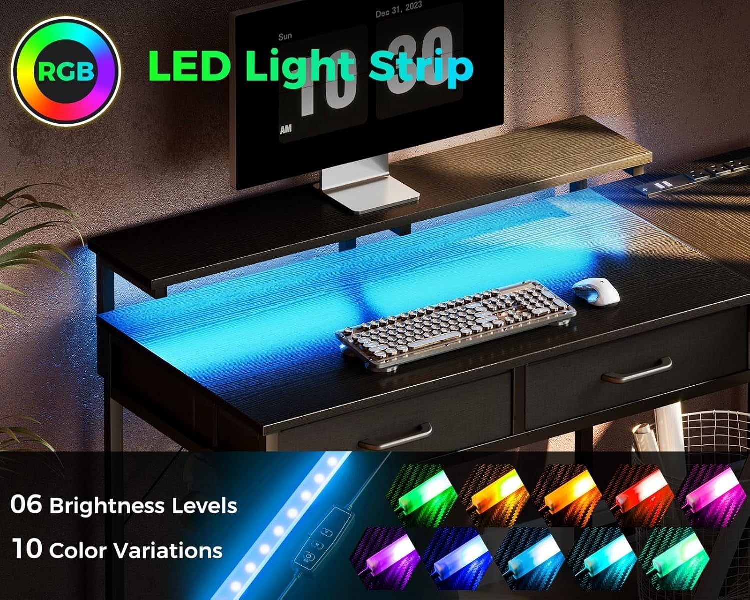 L Shaped 40" Gaming Desk w/ Drawers, Shelves & USB Ports|Home Office Table