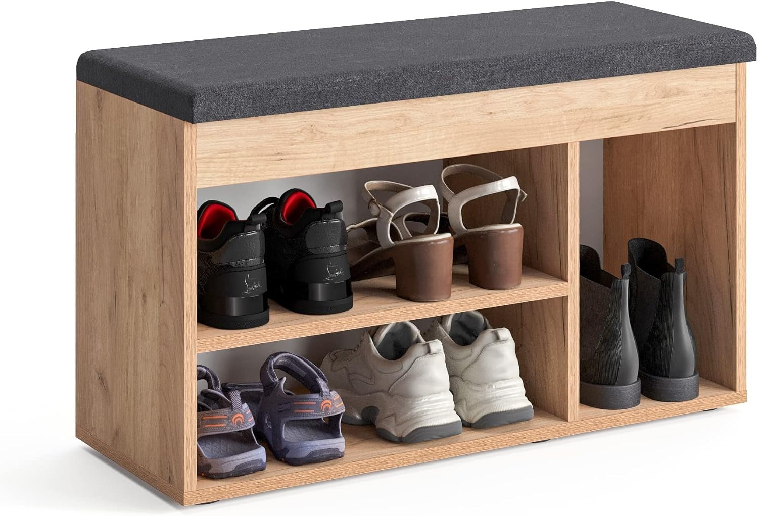 Honey Oak Shoe Storage Bench with Cushion Hidden Seat for Entryway Hallway