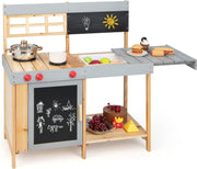 Outdoor Wooden Mud Kitchen Chalkboard Sink Kids Playset Toy