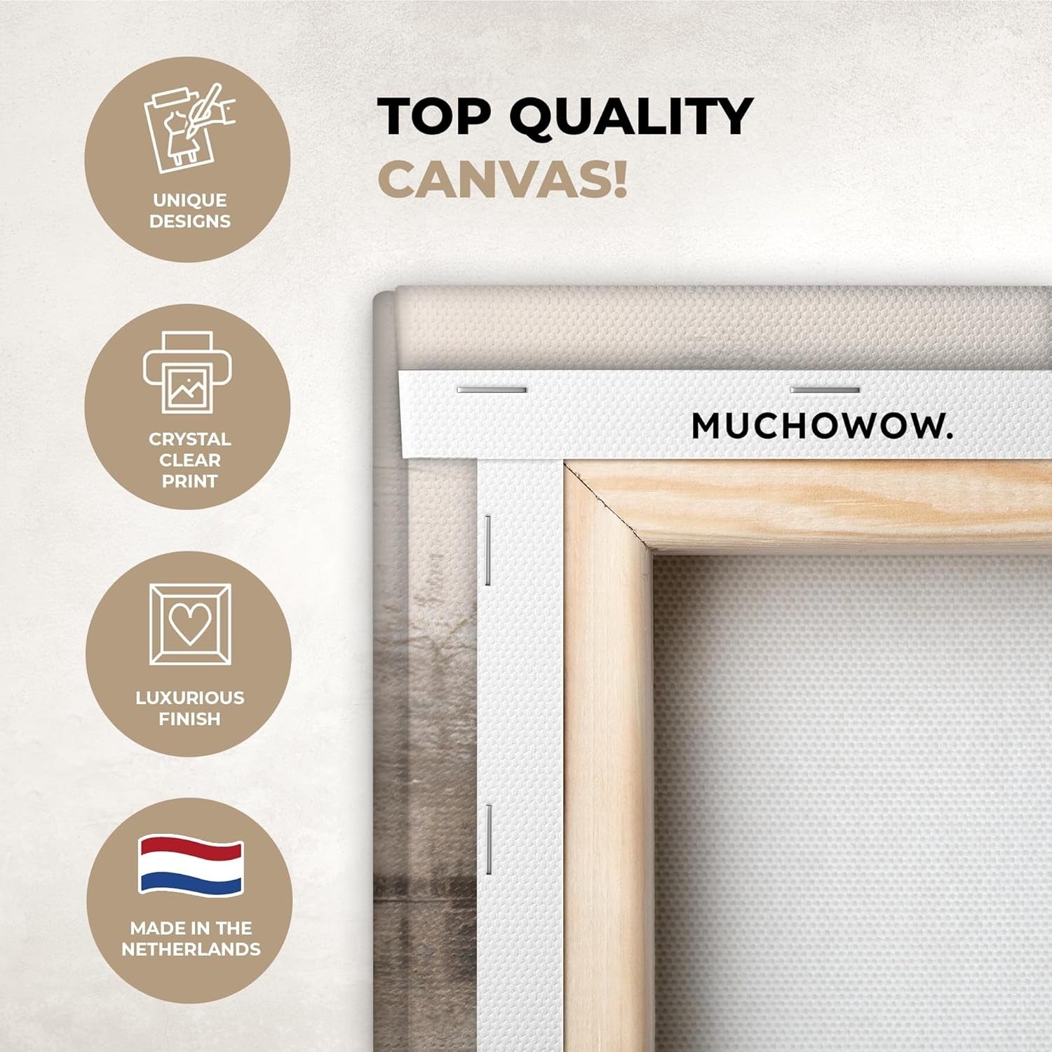 Abstract Beige Canvas Wall Art 60x40cm Framed Modern Decor